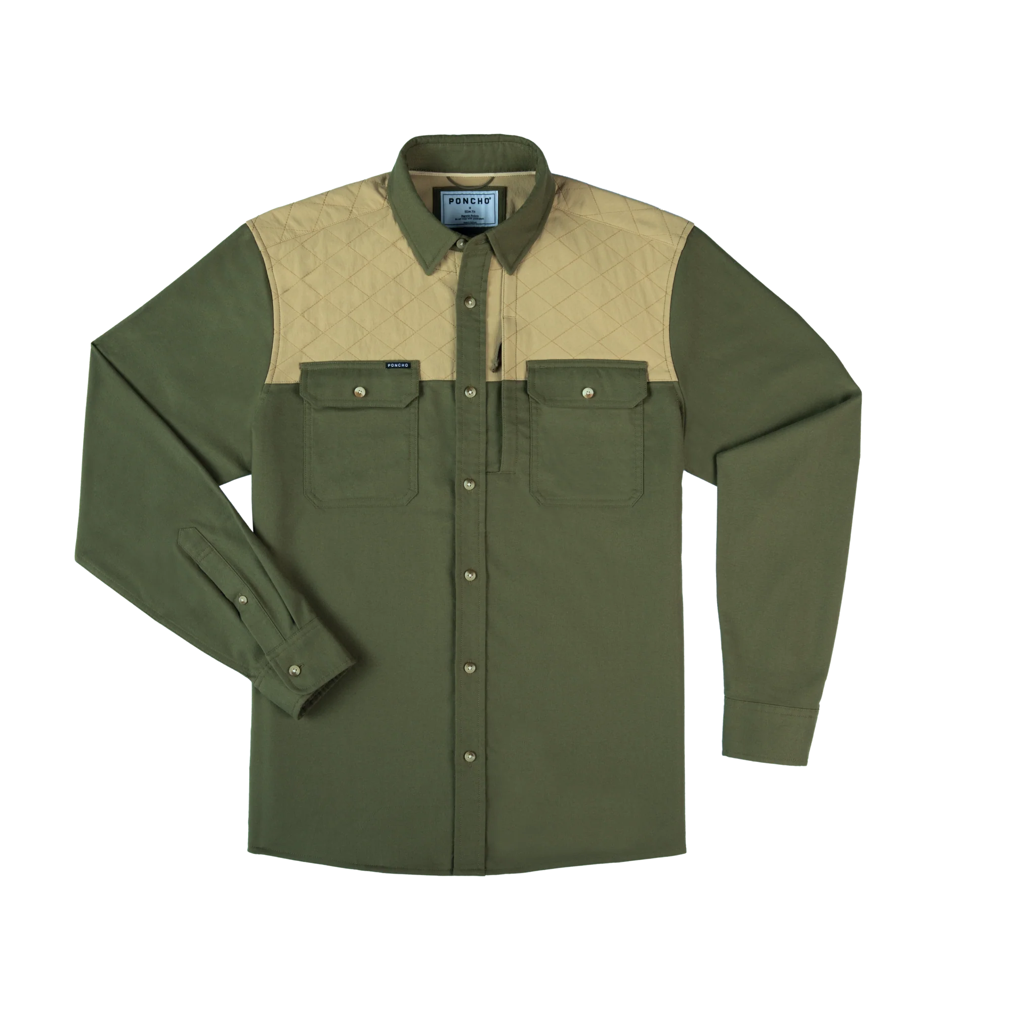 Men's Poncho "The Roosevelt" Green Long Sleeve Button Up