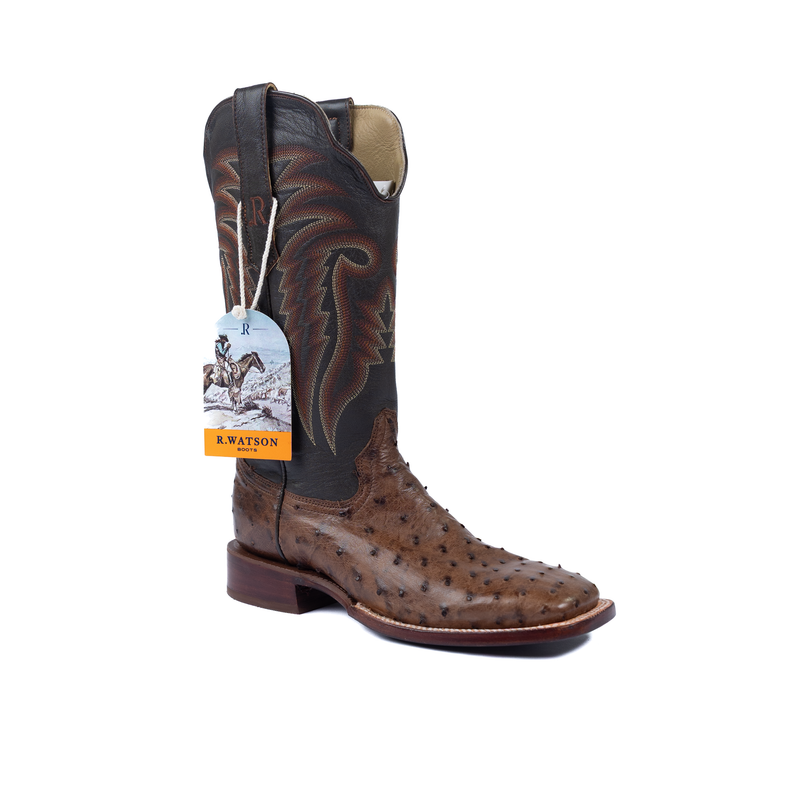 Men's R. Watson Full Quill Ostrich Wide Square with 13″ Chocolate Cowhide Top RW4501-2