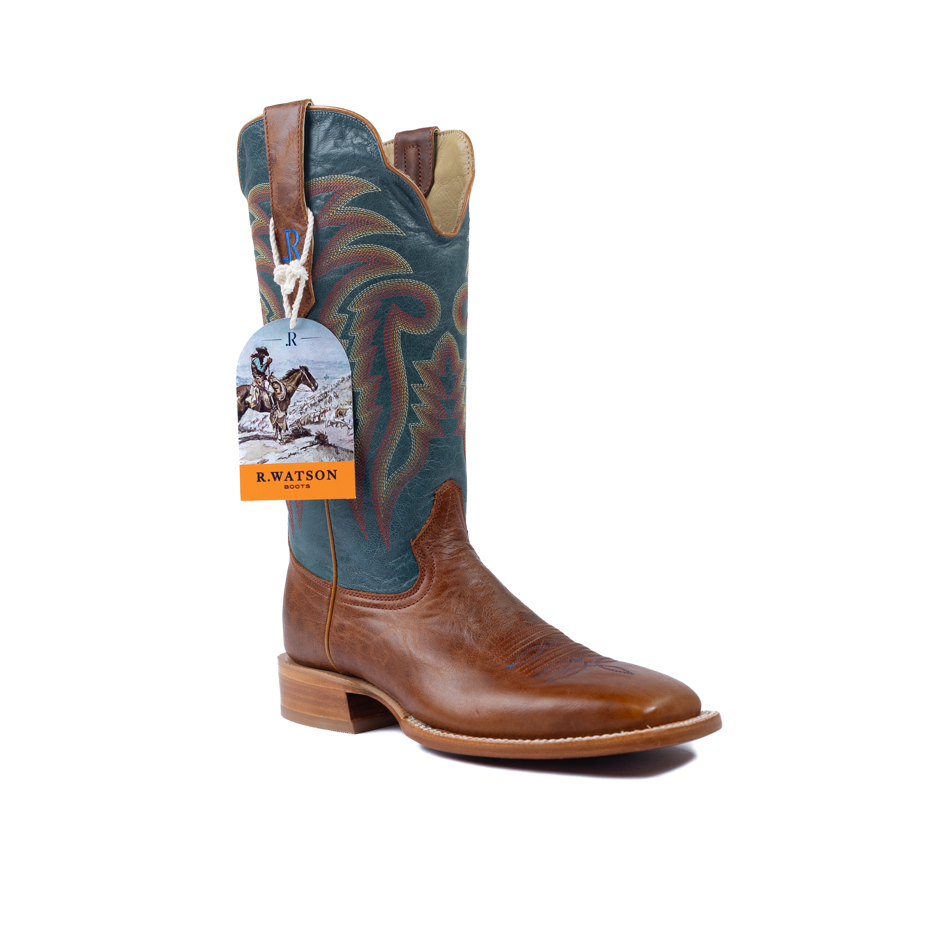 Men's R. Watson Palomino Tan Cowhide Boots with 13″ Baby Blue Goat Top RW8005-2