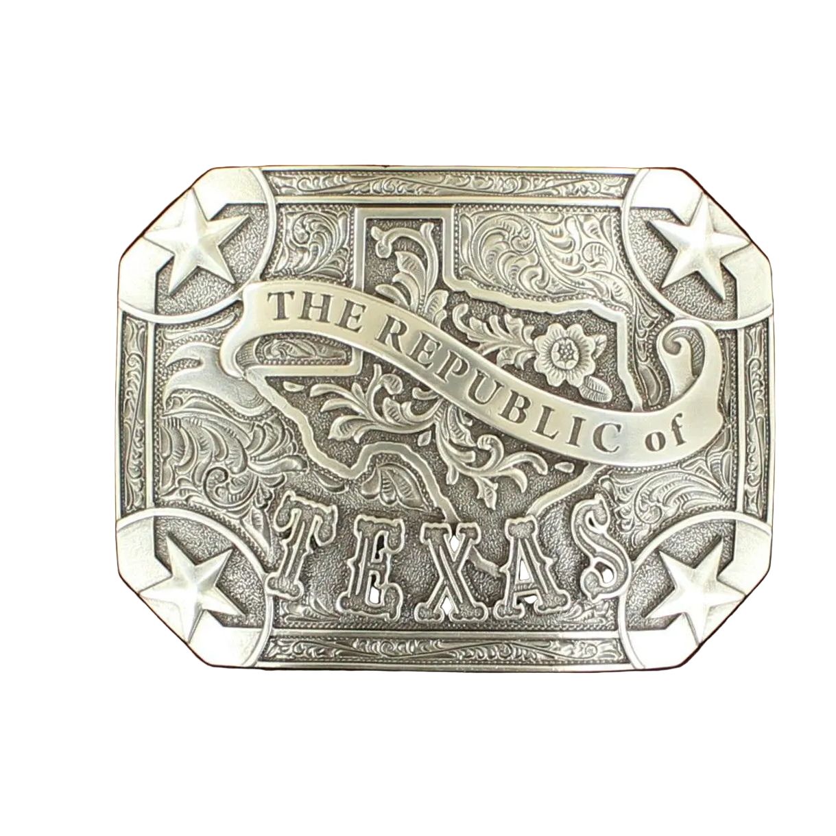 Men's Rectangle Silver "The Republic of Texas" Engraved belt buckle 37983