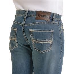 Men's Rock & Roll Denim Ladder Stitch Embroidered Double stack Dark Vintage  BMTBD07351