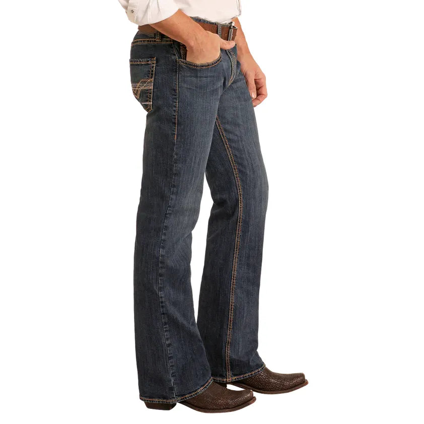 Men's Rock and Roll Denim Regular Fit Dark Wash Ladder Stitch