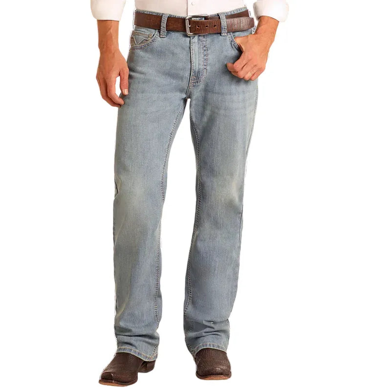 Men's Rock and Roll Denim Relaxed Fit Embroidery Straight Leg Jeans BM0SD06125