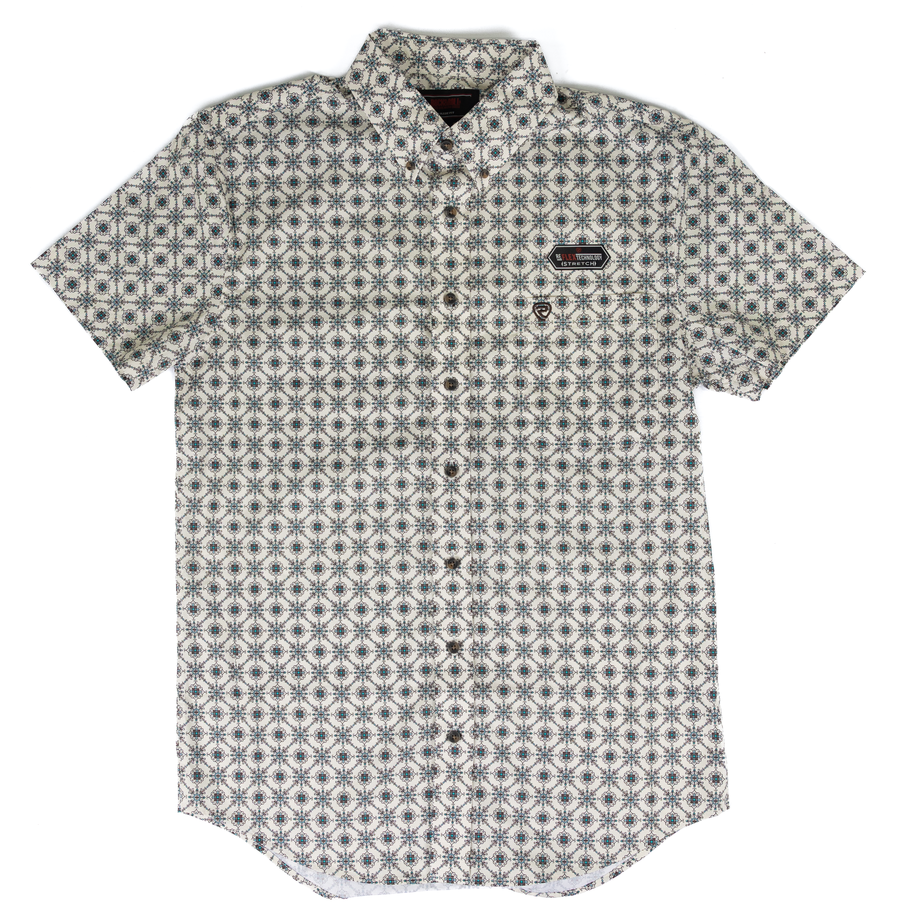 Men's Rock and Roll Short Sleeve Medallion Printed Button Down BMB3S08648