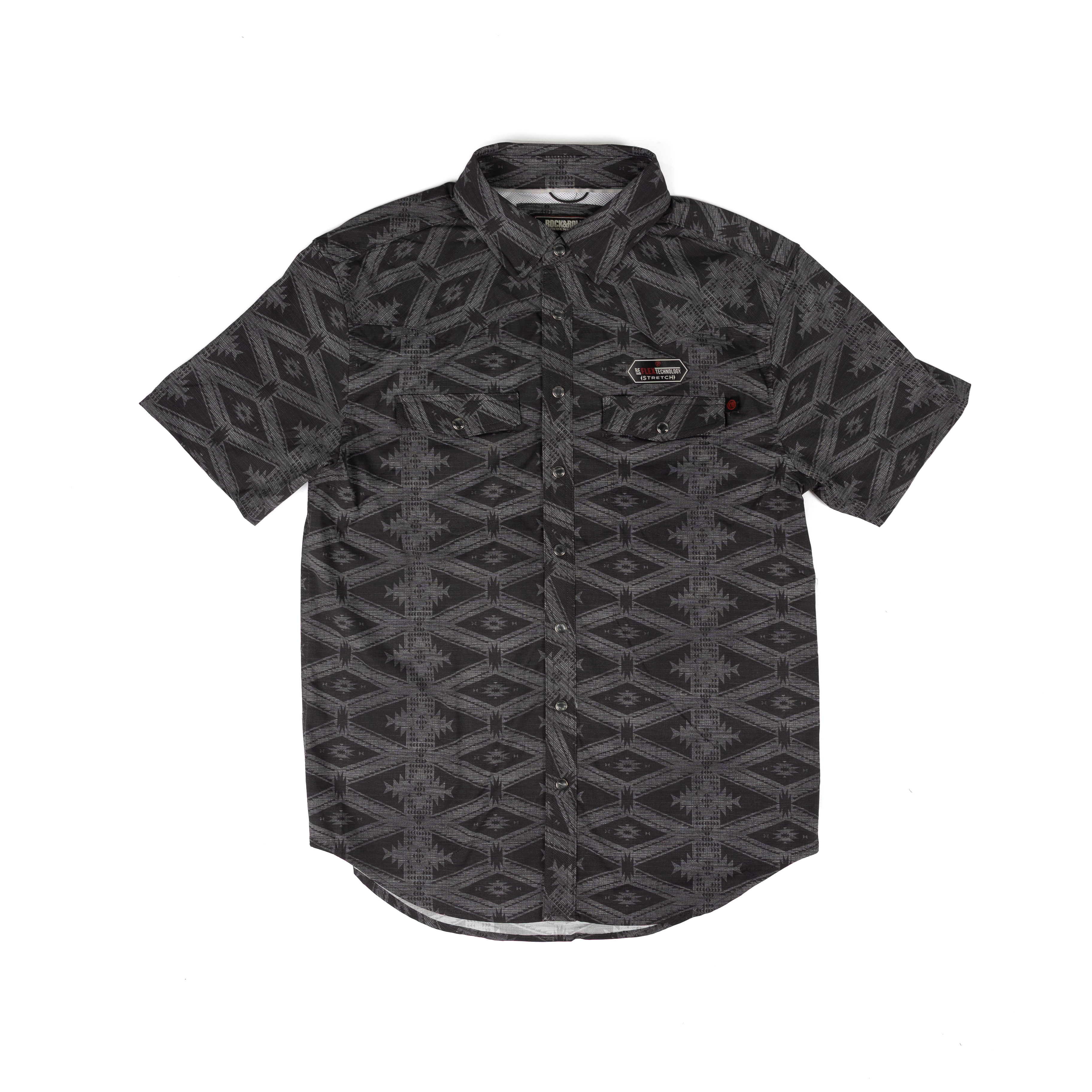 Men's Rock and Roll X Koe Black Aztec Modern Fit Tek Shirt BMN3S09636