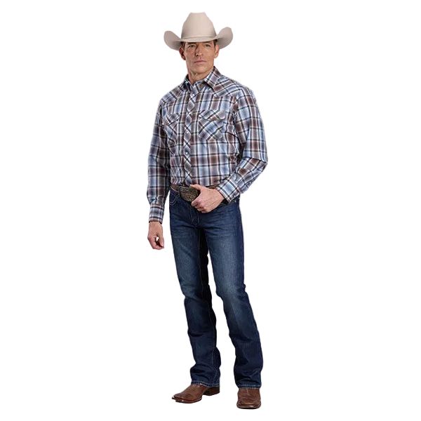 Men's Roper Long Sleeve Brown and Blue Plaid Button Up 01-001-0101-2028