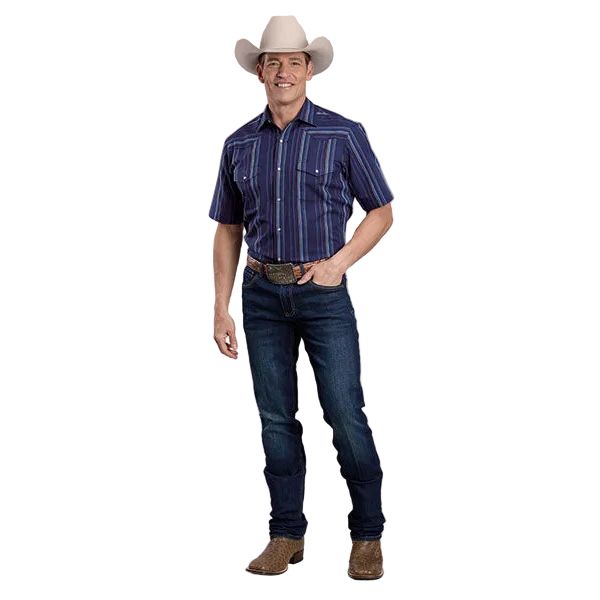 Men's Roper Navy Striped Short Sleeve Snap Shirt 01-002-0044-0266