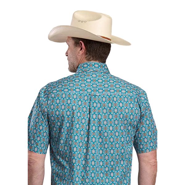 Men's Roper Short Sleeve Turquoise and Orange Paisley Button Up Shirt 03-002-0326-2037