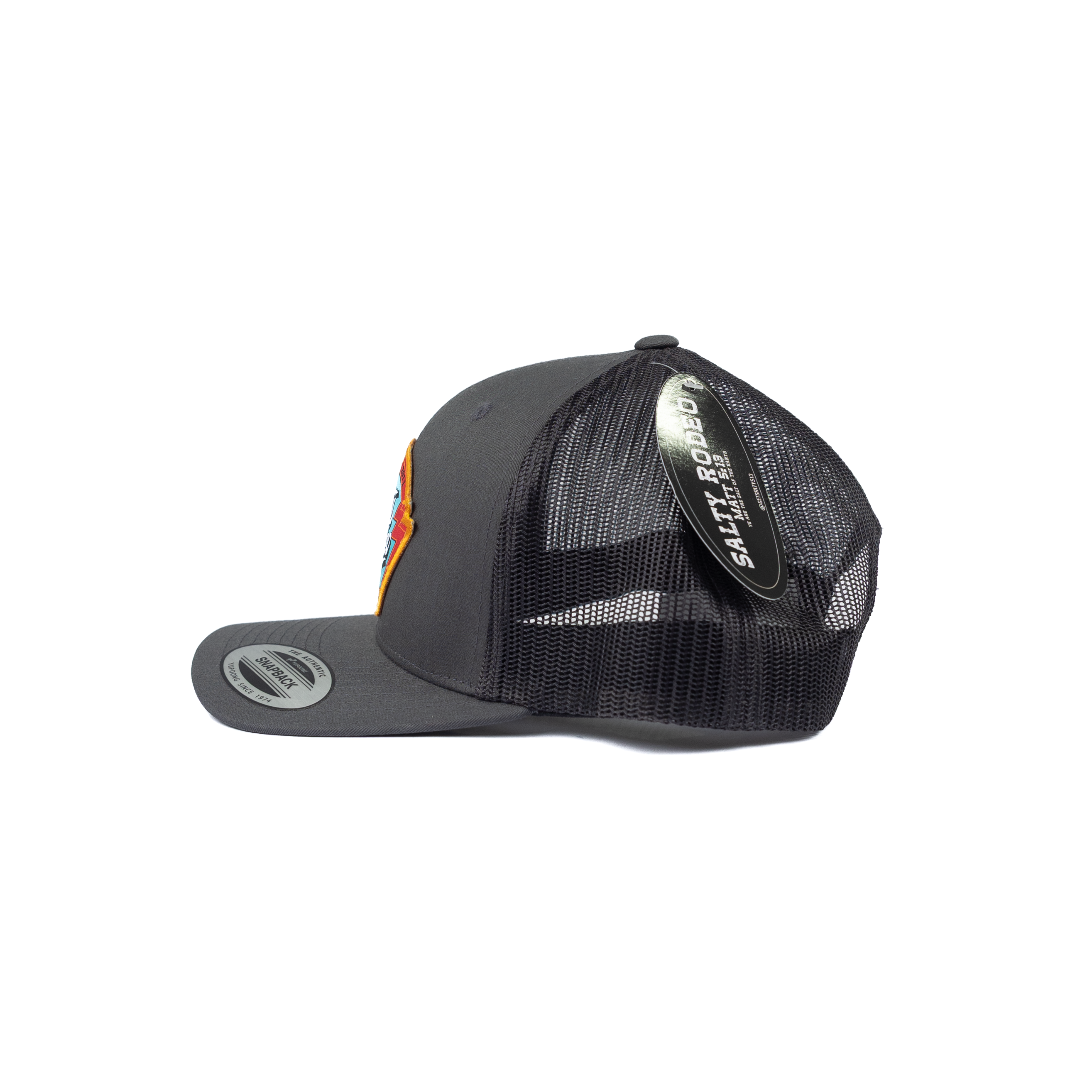 Men's Salty Rodeo Gray/Black Snapback with Roadie Patch SRCROADIELOW
