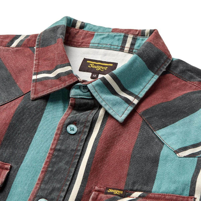 Men's Seager Amarillo Long Sleeve Shirt Turquoise Stripe MSF25AMARTURQ