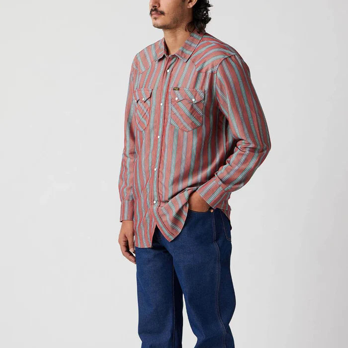 Men's Seager Sawtoof Long Sleeve Shirt Red Rock Stripe MSF25SAWTRED
