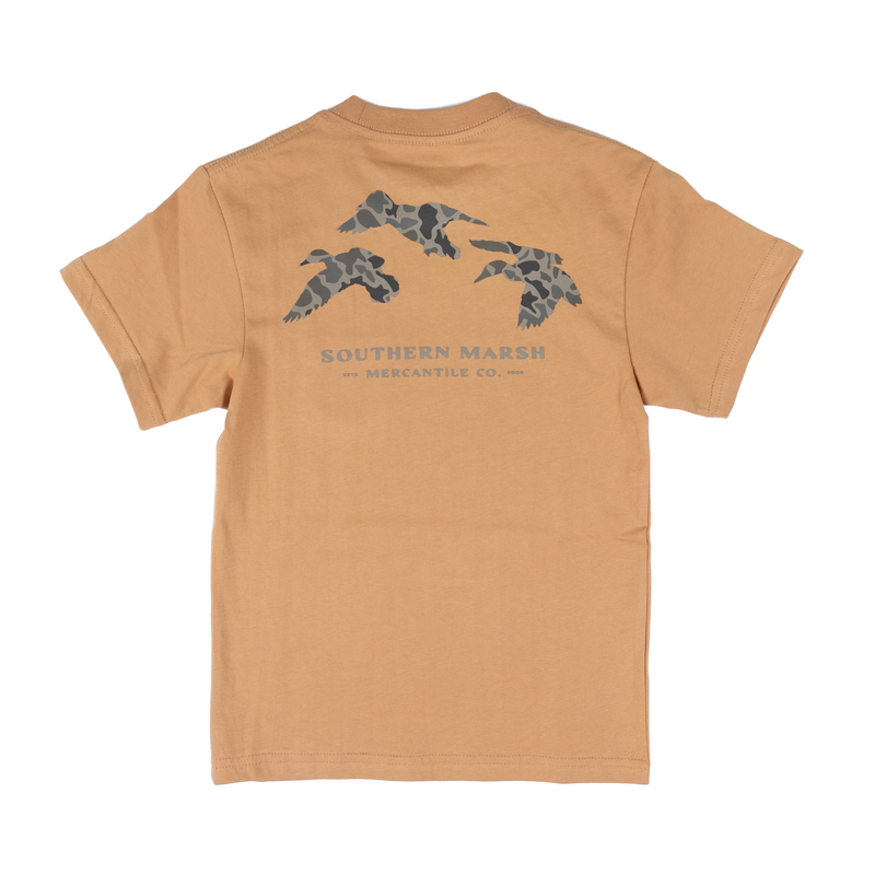 Men's Southern Marsh Camel Short Sleeve Camo Flying Ducks T-shirt AOC3-CML