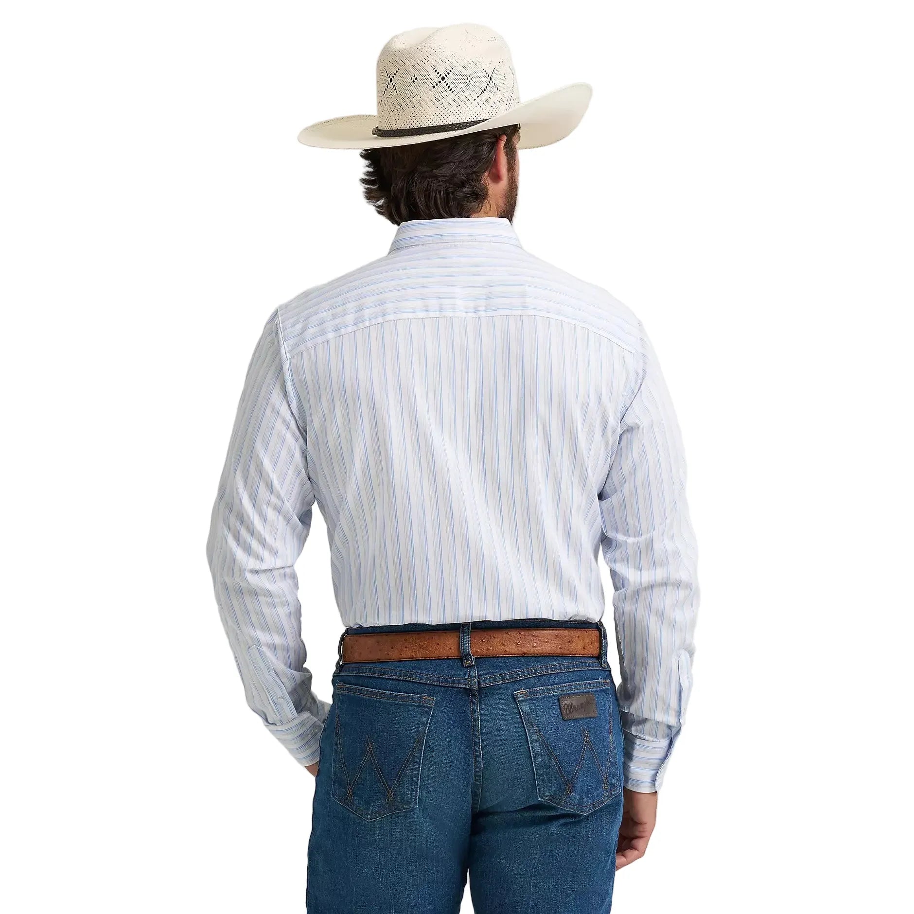 Men's Wrangler Azure Stripes Cody Johnson One Pocket Button Down Shirt 112374488