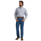 Men's Wrangler® George Strait™ Baby Blue Check Long Sleeve Button Down Two Pocket Shirt 112374605