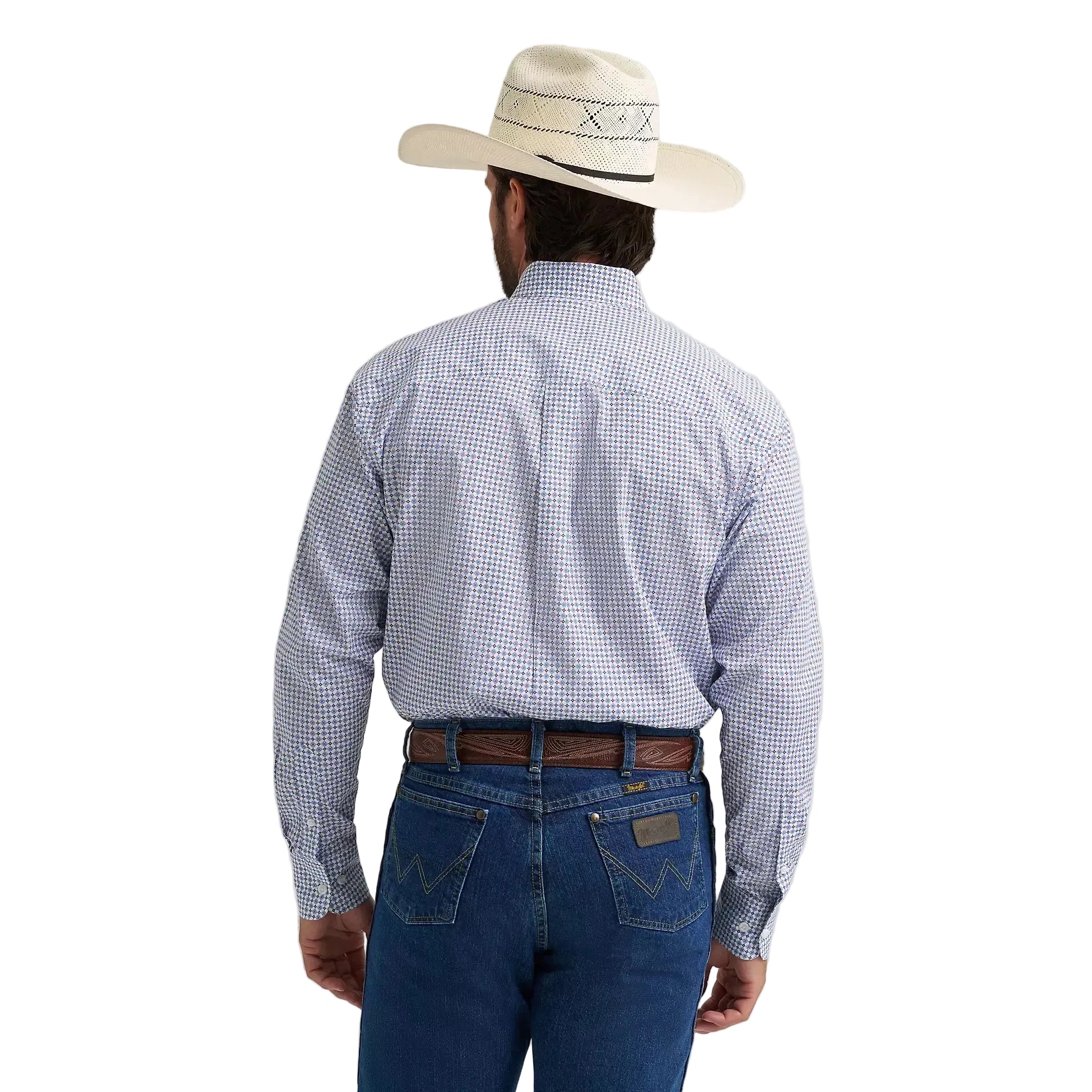 Men's Wrangler George Strait Blue Windows Long Sleeve Button Dow112379062