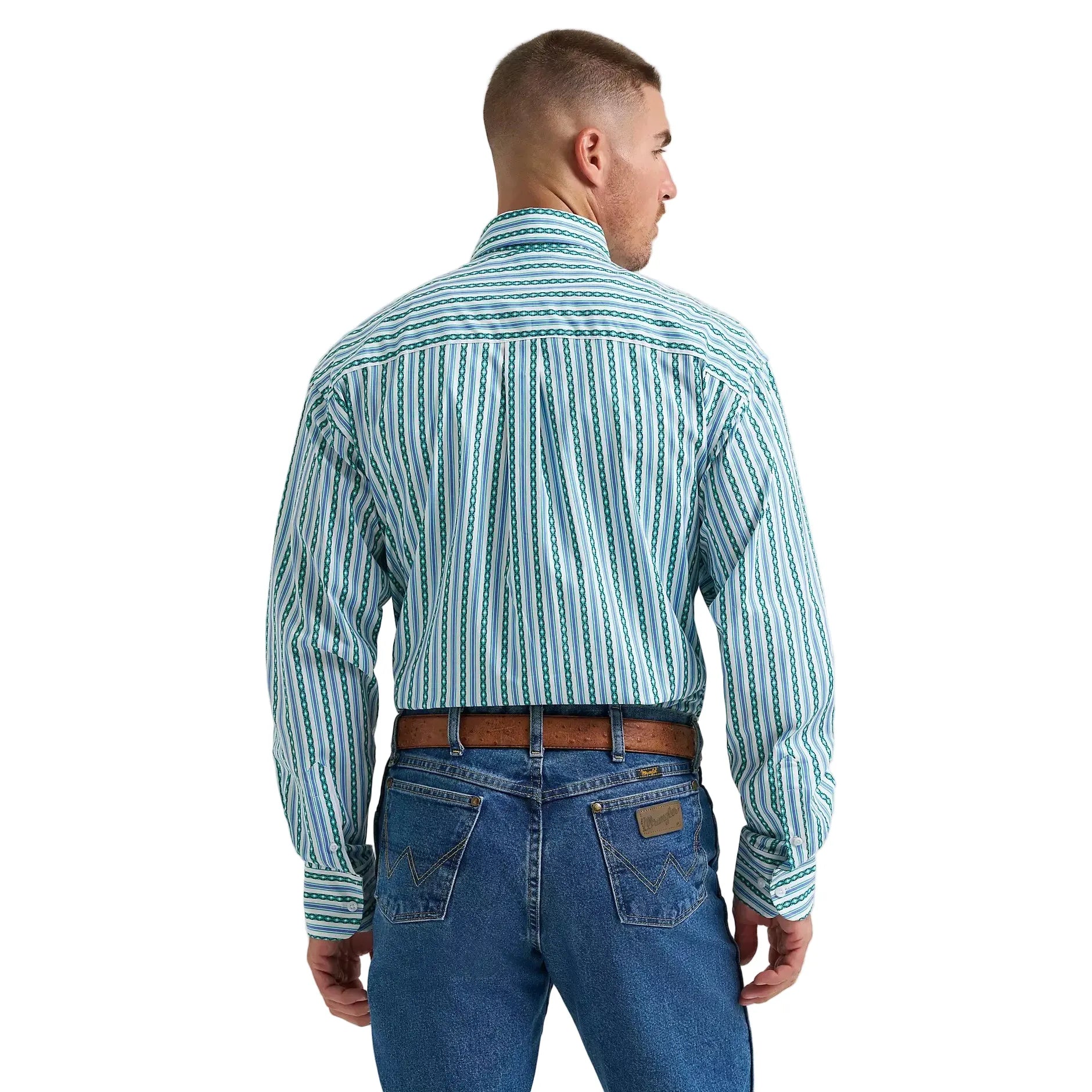 Wrangler Men's George Strait Teal Multi Stripe Shirt, L