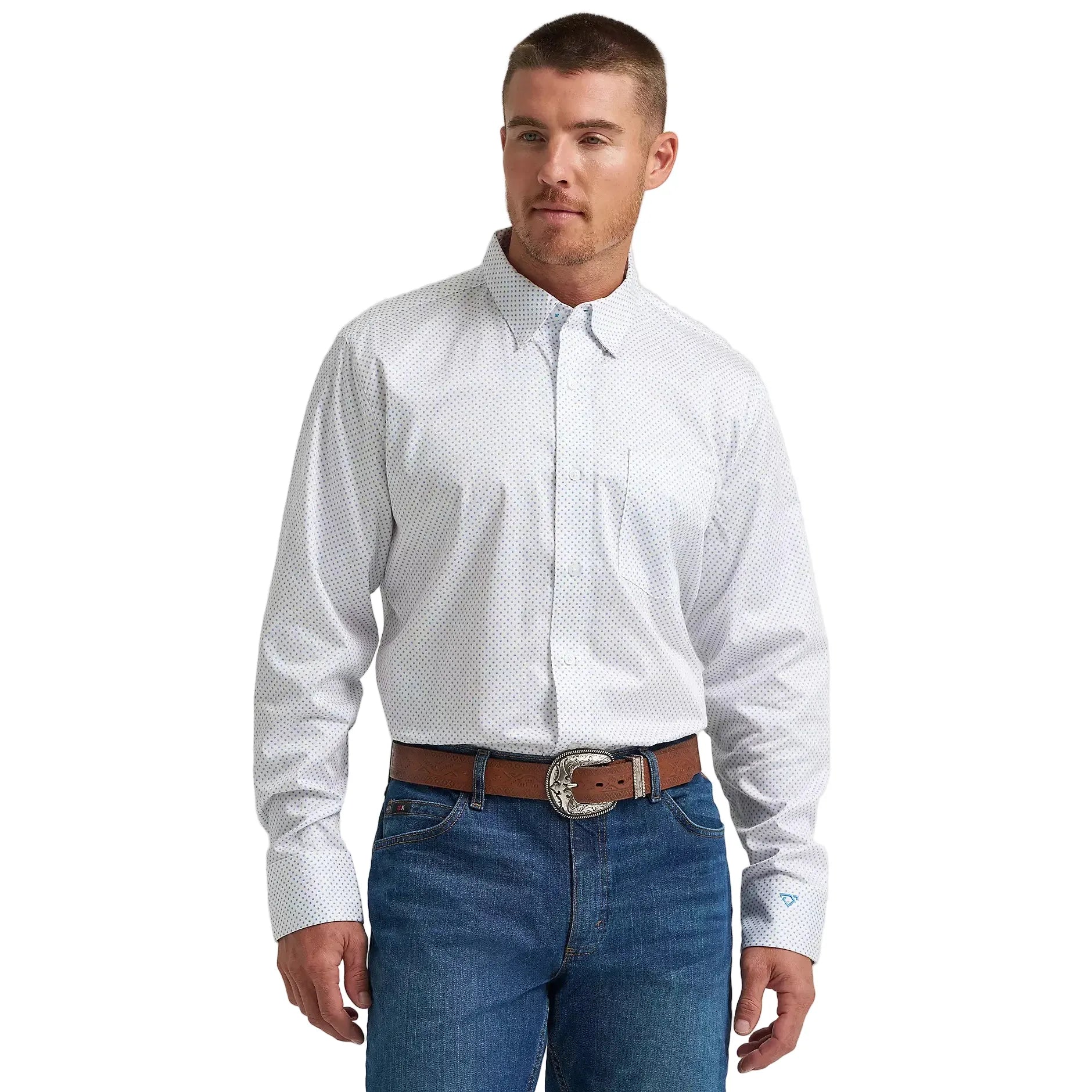Men's Wrangler® George Strait™ Peachy Plaid Long Sleeve Button Down One Pocket Shirt 112374610