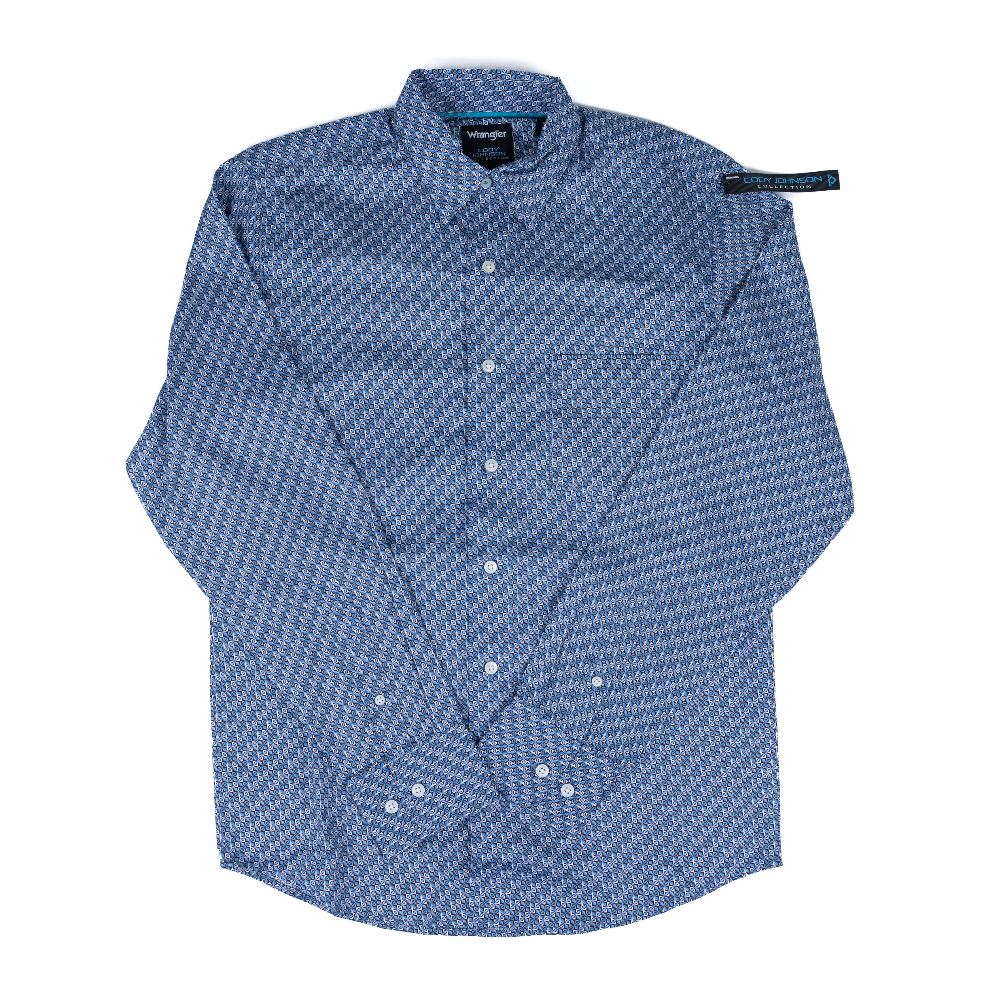 Men's Wrangler Long Sleeve Cody Johnson Blue Printed Button Up 112378976