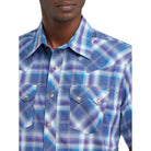 Men's Wrangler Navy Orchid Retro Short Sleeve Sawtooth Pocket Western Shirt 112374756