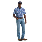 Men's Wrangler Navy Orchid Retro Short Sleeve Sawtooth Pocket Western Shirt 112374756