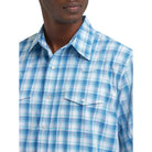 Men's Wrangler Seaside Blue Wrinkle Resist Short Sleeve Western Snap Shirt 112374834