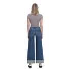 Mid Rise Pin Tuck Cuffed Baggy Wide Jeans