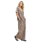 Mineral Washed Animal Leopard Wide Leg Pants