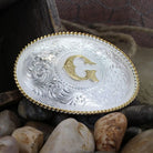 Montana Silversmith Initial G Silver Engraved Gold Trim Western Belt Buckle 700G