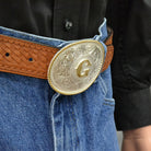 Montana Silversmith Initial G Silver Engraved Gold Trim Western Belt Buckle 700G