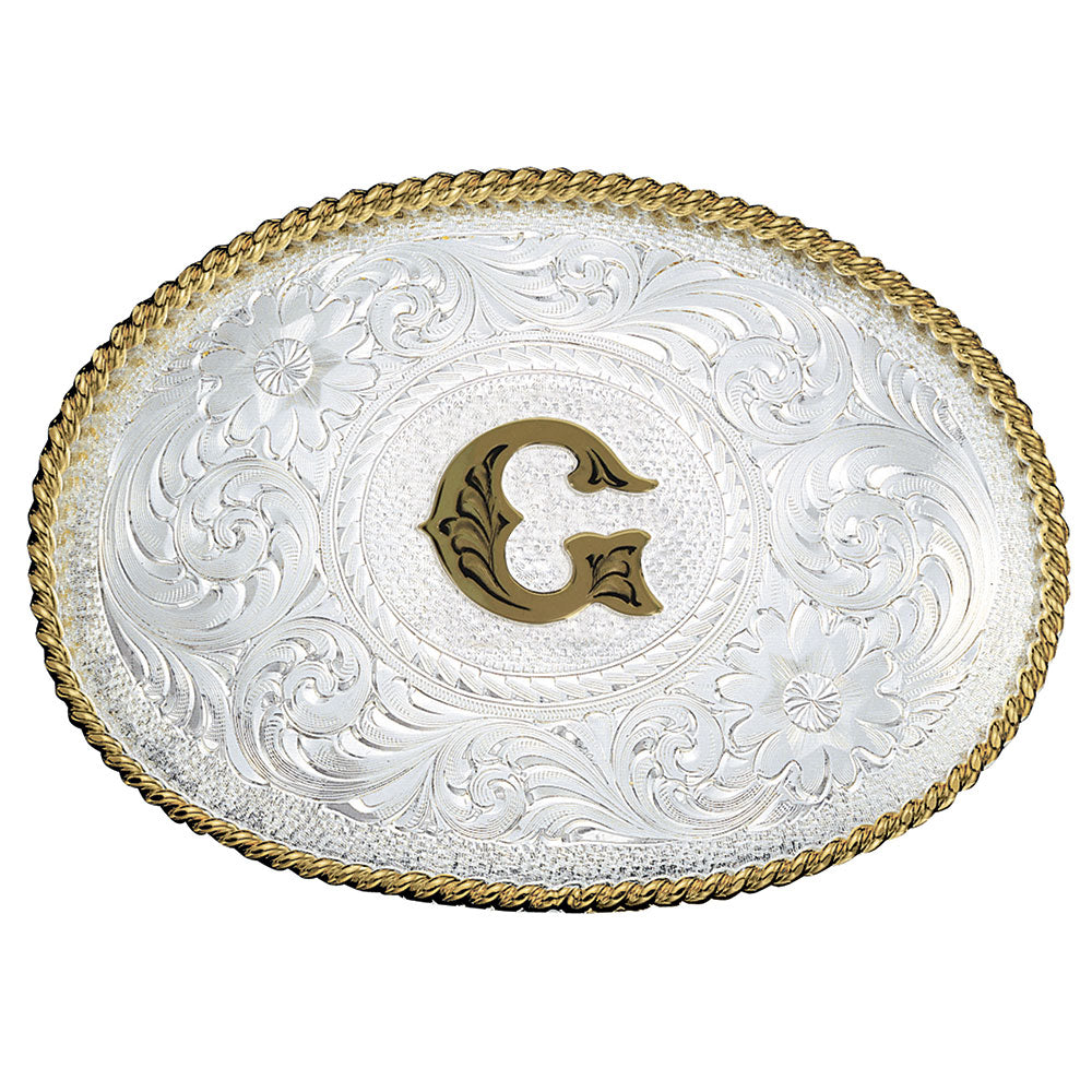 Montana Silversmith Initial G Silver Engraved Gold Trim Western Belt Buckle 700G
