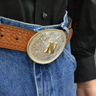 Montana Silversmith Initial N Silver Engraved Gold Trim Western Belt Buckle 700N