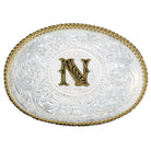 Montana Silversmith Initial N Silver Engraved Gold Trim Western Belt Buckle 700N