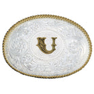 Montana Silversmiths Initial U Silver Engraved Gold Trim Western Buckle 700U