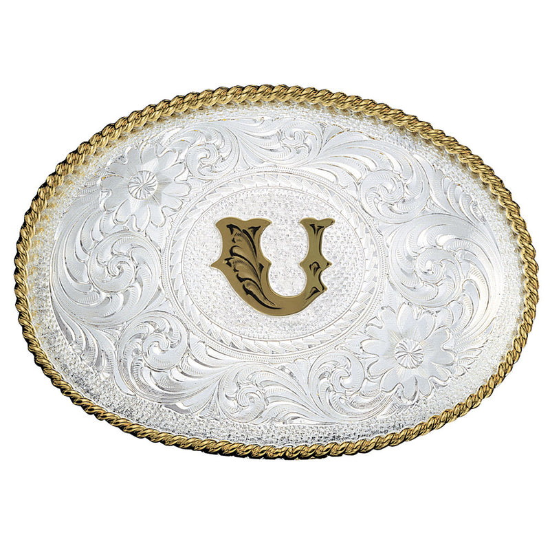 Montana Silversmiths Initial U Silver Engraved Gold Trim Western Buckle 700U
