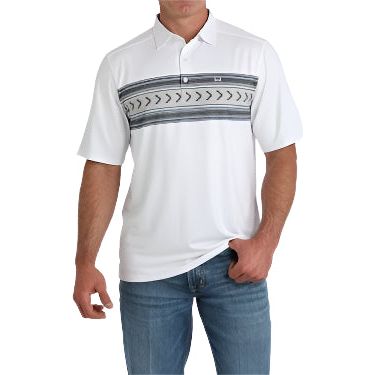 Men's Cinch Geometric Print Polo - White MTK1863047 - Crazy House Western Wear