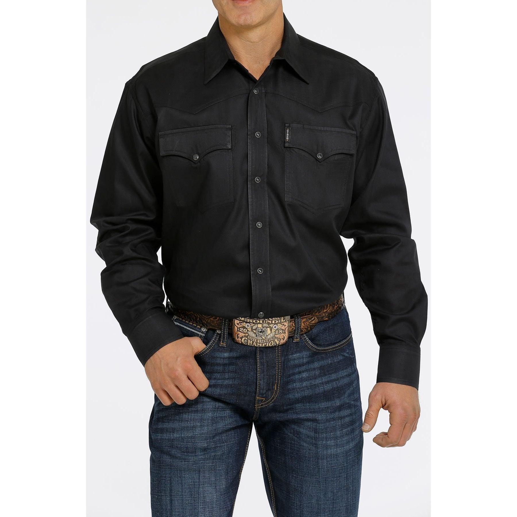Men's Cinch Black Herringbone Snap Western Shirt MTW1681003 - Crazy House Western Wear