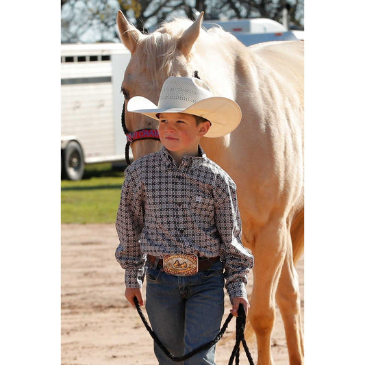 Boy's Cinch Gray Geometric Print Western Shirt MTW7060372