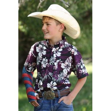 Boy's Cinch Short Sleeve Hawawiian Button-Down Shirt - Multi MTW7140034