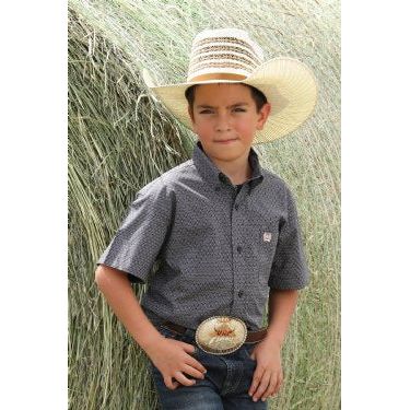 Boy's Cinch Short Sleeve Geometric Button-Down Shirt - Gray MTW7140035