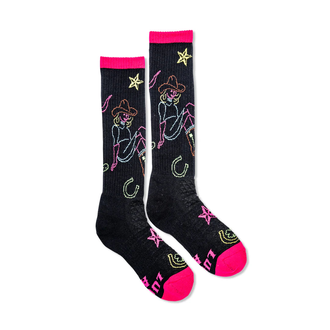 Women's Lucky Chuck Neon Cowgirl Black Performance Socks LC12-12155