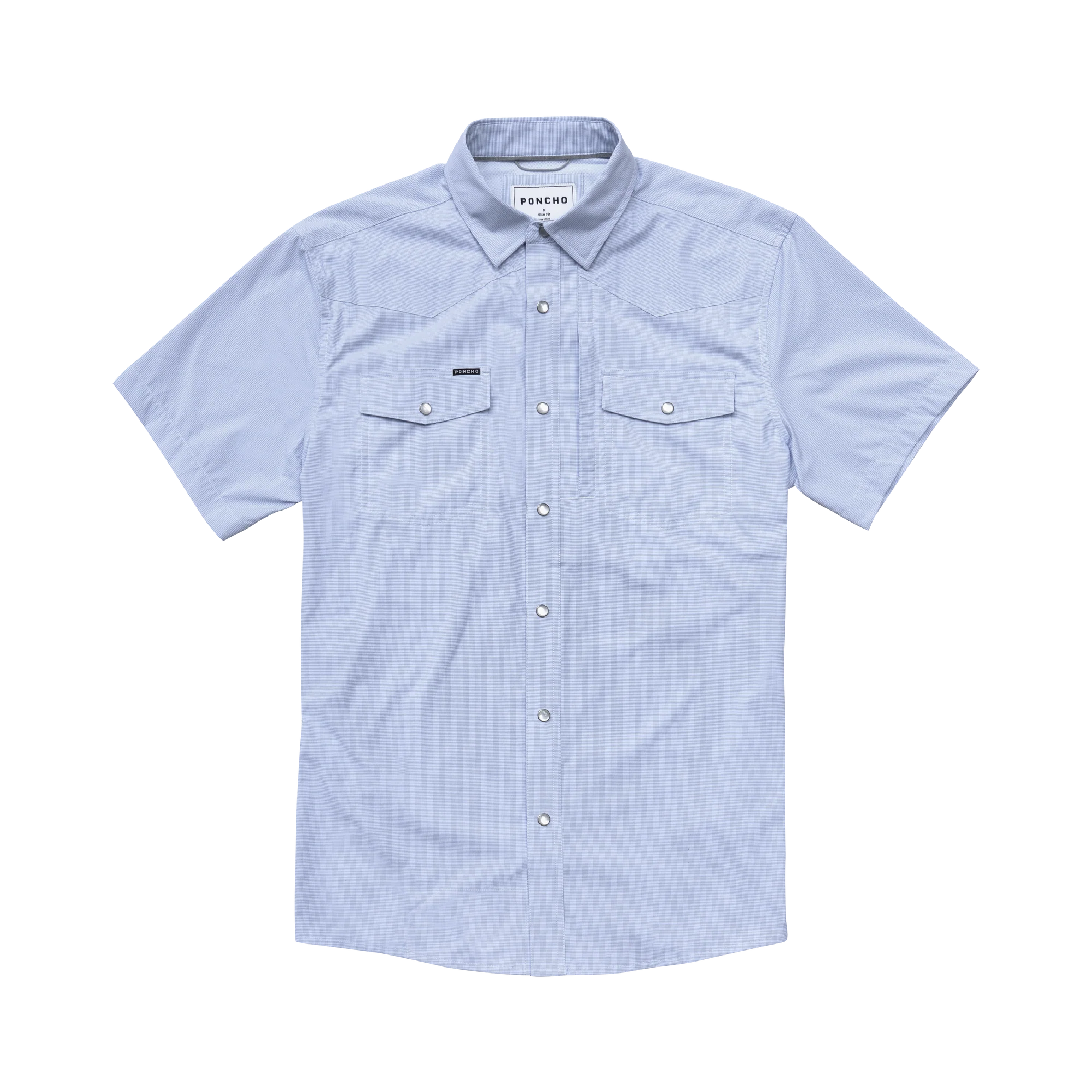 Men's Poncho "The Padre" Blue Short Sleeve Regular Fit Pearl Snap Shirt