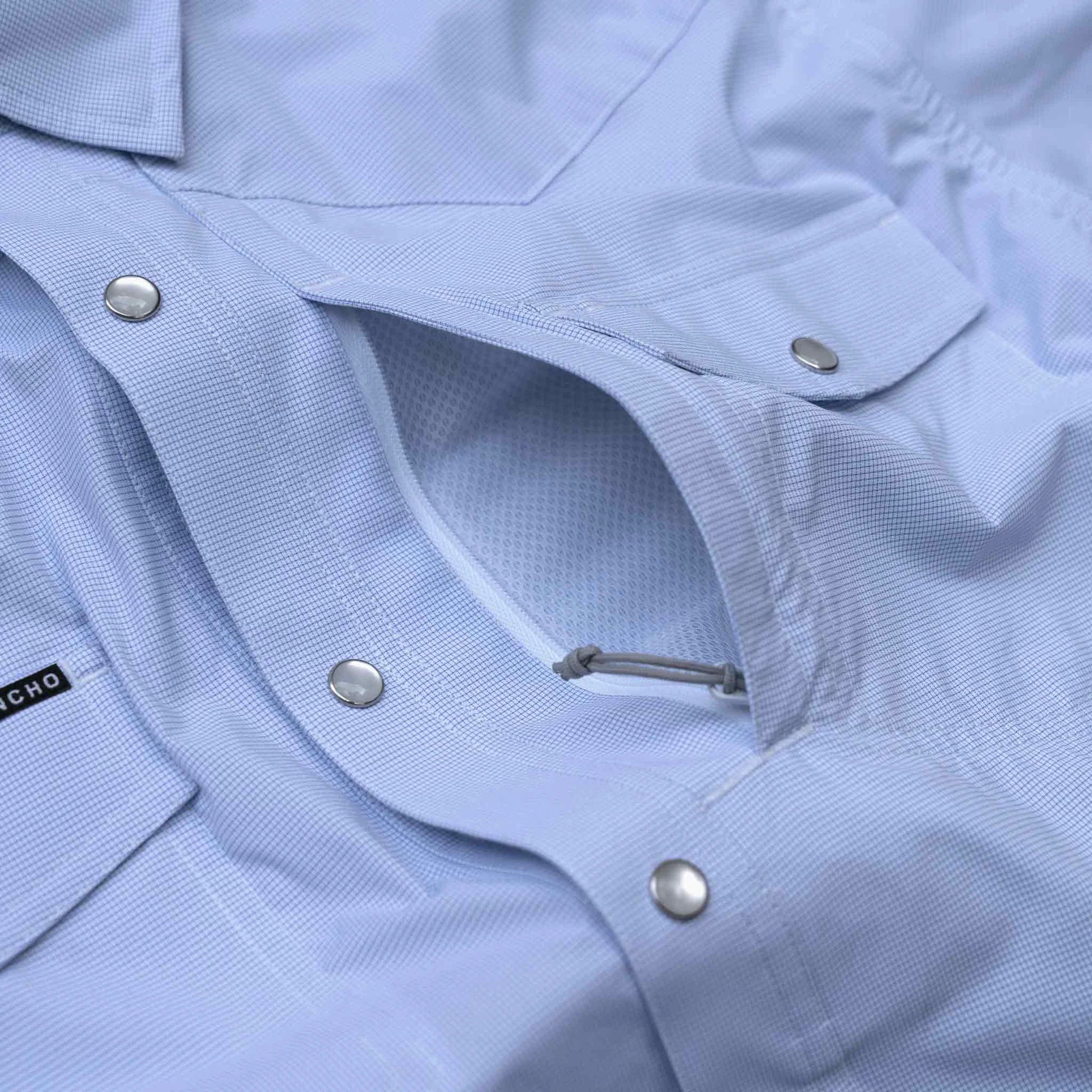 Men's Poncho "The Padre" Blue Short Sleeve Regular Fit Pearl Snap Shirt
