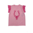 Girl's Youth Pink Horse Shoes Ruffle Sleeves T-shirt 