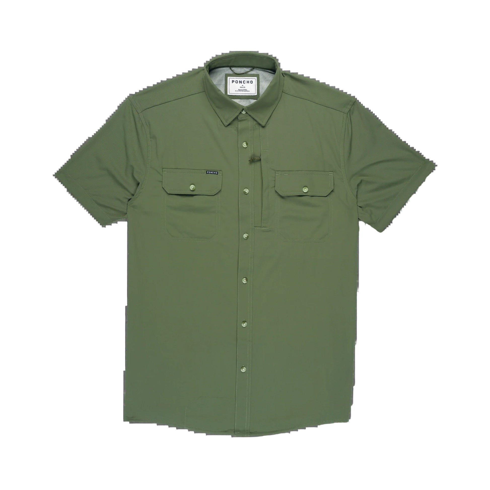 Men's Poncho "The Roaring Fork" Green Short Sleeve Button Up Shirt