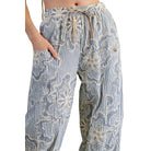 Women's Easel Denim Blue Embroidery Striped Woven Pants SB600018