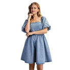 Women's Easel Short Bubble Sleeves Washed Denim Dress SD300080