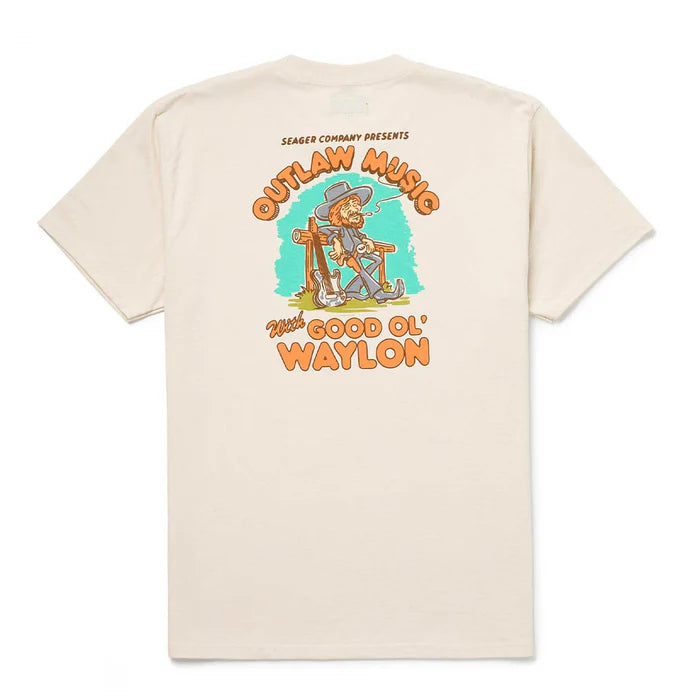 Men's Seager X Waylon Jennings Outlaw Vintage White Tee MTF22OUTLAWVWHT - Crazy House Western Wear