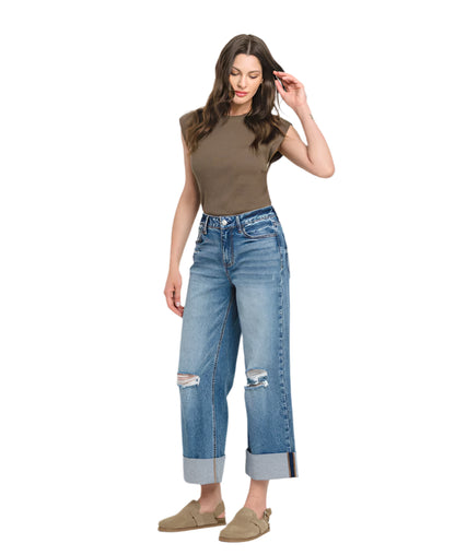 Vervet Super High Rise Cuff Baggy Wide Leg Jeans