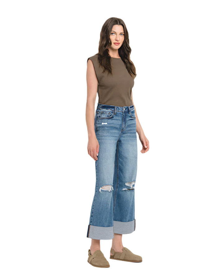 Vervet Super High Rise Cuff Baggy Wide Leg Jeans