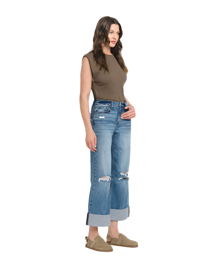 Vervet Super High Rise Cuff Baggy Wide Leg Jeans